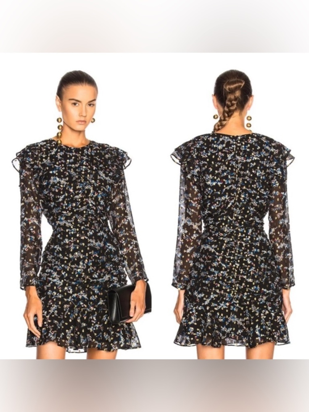 Veronica Beard Parc ruched floral ruffle silk mini dress